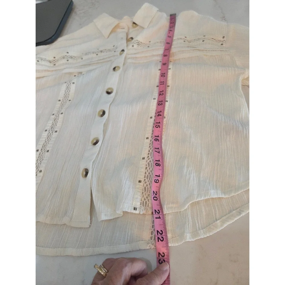 Free People Summer Stars Blouse Medium Ivory Gauzy Crochet Western Boho Top